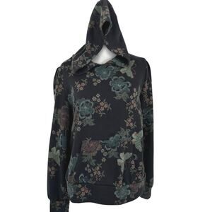 LC Lauren Conrad Floral Hoodie Sweatshirt Navy Cottagecore Womens M Pocket